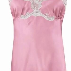 Lace-Trim Pink Satin Chemise NWT SMALL